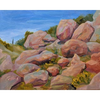 Rocky Forms by Charis Carmichael Braun | Oil on panel depiction of large rocks and greenery. For Sale