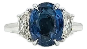 3.65 Carat Blue Sapphire Oval and Half Moon Diamond Ring in 18k White Gold, Size 6.5