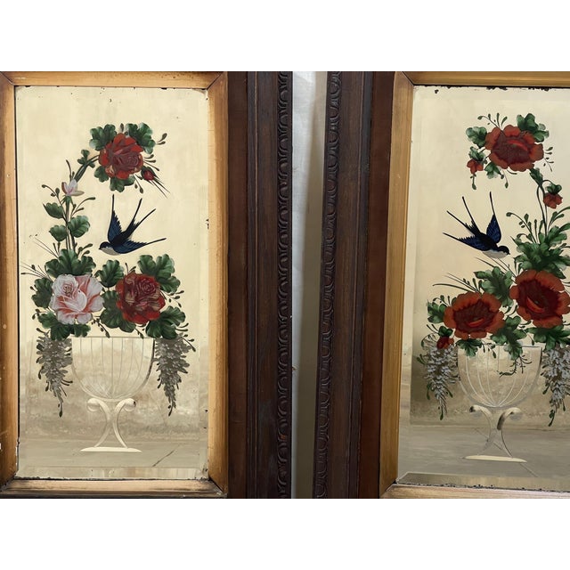 19th Century Pair of Victorian Reverse Painted and Cut Glass Framed Mirrors For Sale - Image 9 of 10