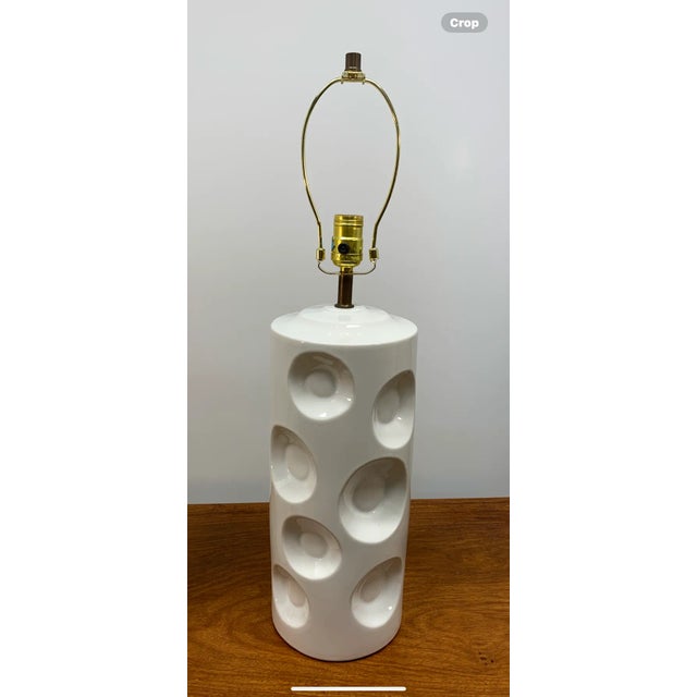 Mid-Century Modern Pair of Mid 20th Century Swiss Cheese Style White Ceramic Table Lamps For Sale - Image 3 of 17