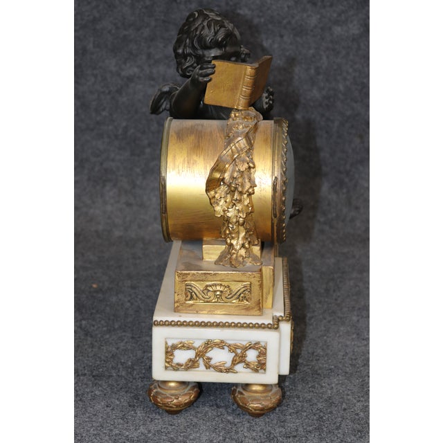 French Louis XV Style Figural Gilt Metal and Marble Clock Set For Sale - Image 4 of 15