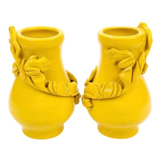 Vintage Yellow Chinese Peking Glass Vases - a Pair For Sale