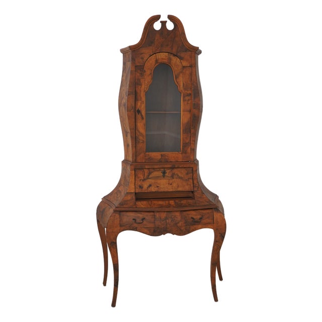 Italian Rococo Style Burl Olivewood Secretary Desk For Sale