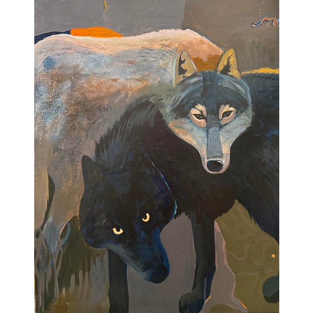 "Yin Yang" Two Wolves Painting by LWren Walraven For Sale - Image 12 of 12