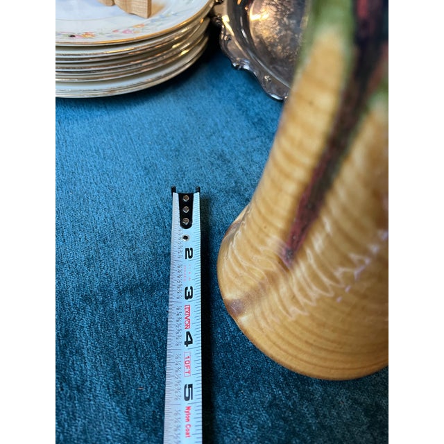 Mid-Century Modern Vintage Hand Made Yellow Pottery Pitcher With Blue and Green Accents For Sale - Image 3 of 4