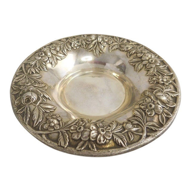 Mid 20th Century S.Kirk &Son Sterling Silver '13' Repousse Rose 6" Candy/ Nut Bowl Dish For Sale