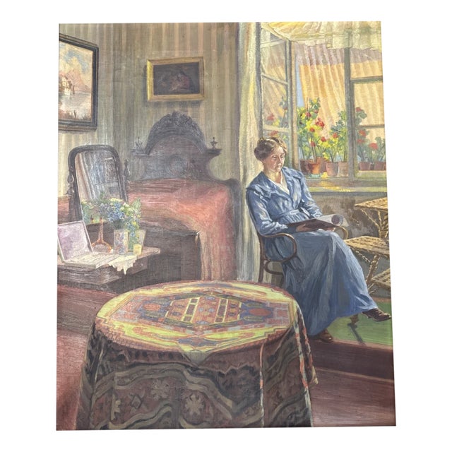 Interior with Woman at Window, 1920s, Oil Painting on Canvas, Framed For Sale
