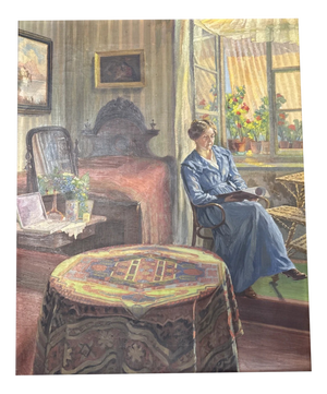 Interior with Woman at Window, 1920s, Oil Painting on Canvas, Framed