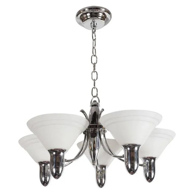 Art Deco Machine Age Chrome and Glass Bullet Chandelier with Linear Detailing For Sale - Image 10 of 10
