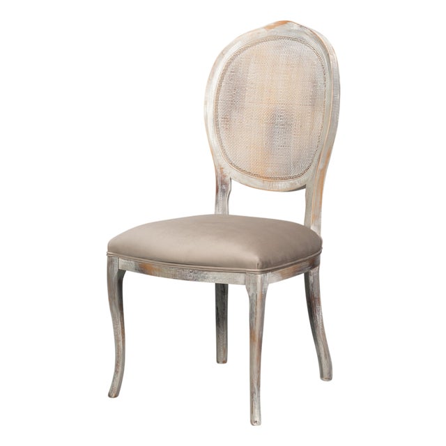 Louis XV Cane Back Dining Chairs in Gray with Taupe Seats, Sets of 2 For Sale