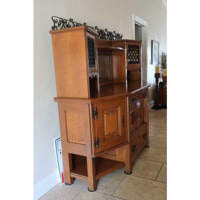 Spanish Late 19th Century Solid Oak Wood Buffet Hutch For Sale - Image 3 of 7