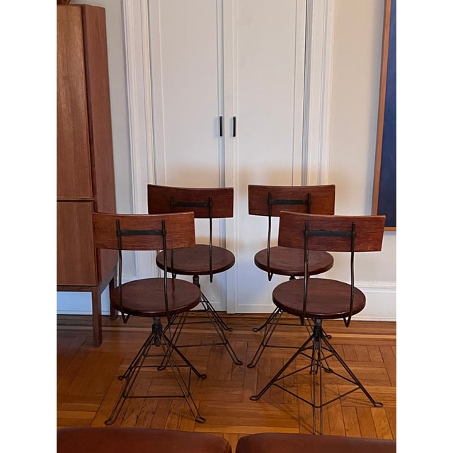 Brown 1960s Mid Century Industrial Wood and Metal Swivel Chairs For Sale - Image 8 of 11