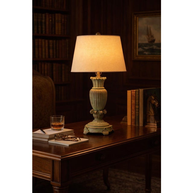 1960s Verdigris Urn-Form Table Lamp With Sculptural Base | Mid 20th Century Neoclassical Accent Lamp For Sale - Image 5 of 7