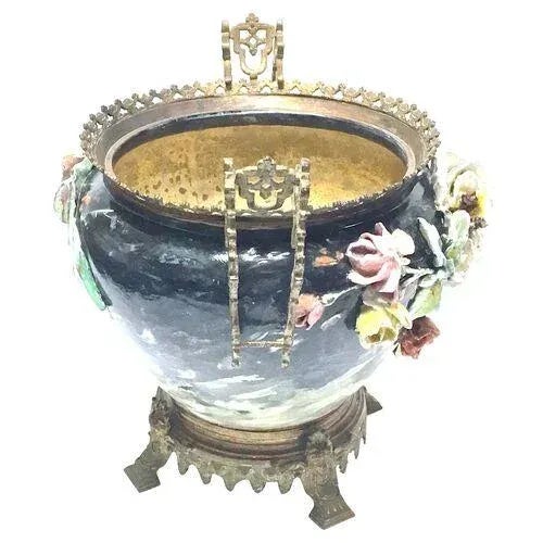 Large Antique Barbotine Majolica Jardiniere For Sale In Atlanta - Image 6 of 13