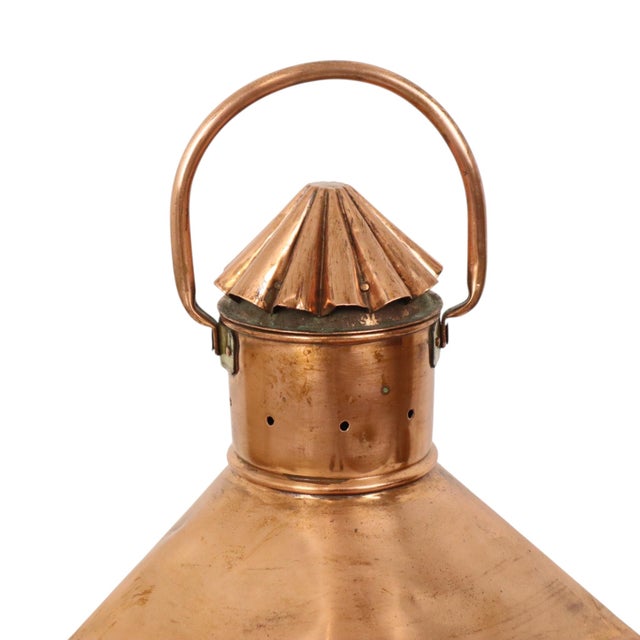 Copper Large Vintage Ships Lamp in Red Copper with Fresnel Lens For Sale - Image 8 of 15