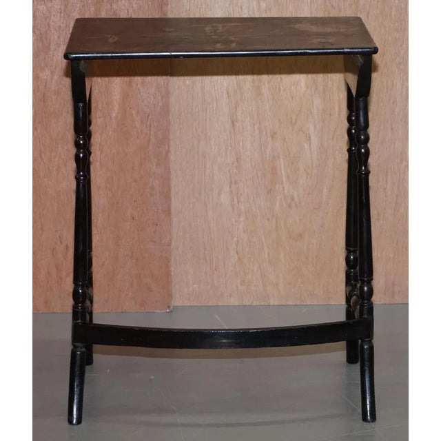 Chinese Hand Painted Chinoiserie Lacquered Tables, Set of 4 For Sale - Image 9 of 18