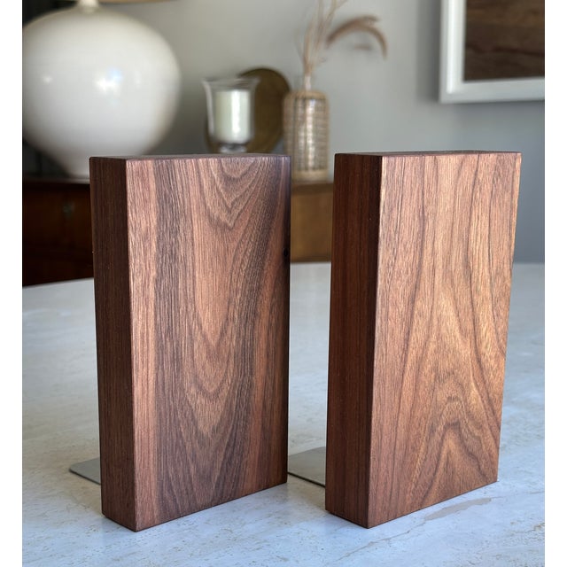 Mid-Century Walnut Wood Book Ends For Sale - Image 4 of 6