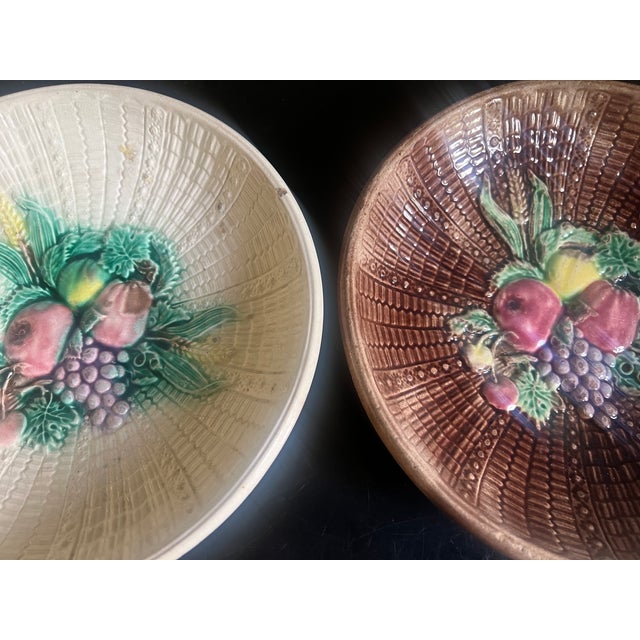 Antique Majolica Fruit / Wall Bowls- Set of 2 For Sale In San Francisco - Image 6 of 13