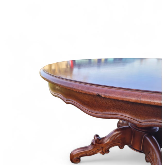 Brown Large Vintage English Round Pedestal Coffee Table in Walnut, 1940s For Sale - Image 8 of 9