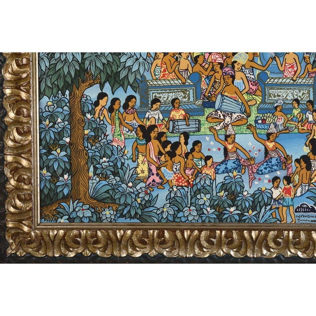 Large Vintage Oil Painting Balinese Scene Colorful Framed For Sale In Tampa - Image 6 of 13