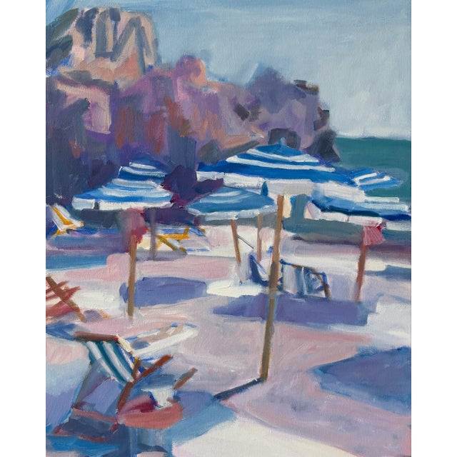 “Umbrellas at the Beach” an Original Unframed Painting by Michelle Heimann. For Sale