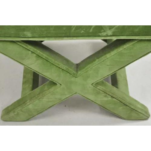 Green Mid 20th Century Vintage X-Base Billy Baldwin Style Green Upholstered Bench Stools - Similar Pair For Sale - Image 8 of 12