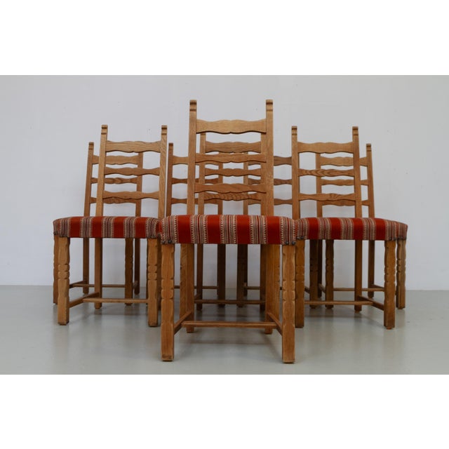 Wood Vintage Danish Brutalist Oak Ladder Back Dining Chairs, 1960s, Set of 8 For Sale - Image 7 of 18