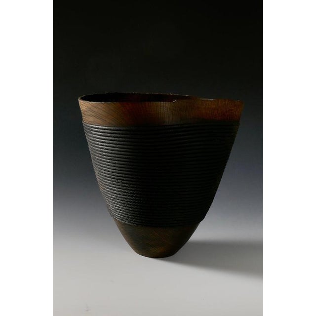 Contemporary Rope Bowl in Evergreen Oak and Oxides Wood by Yann Marot For Sale - Image 3 of 10