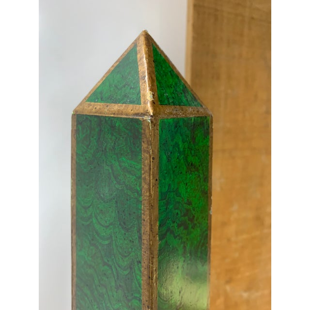 Vintage Hand Painted Faux Malachite Tole Obelisk For Sale - Image 4 of 7
