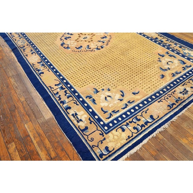 1800s Mustard Yellow Medallion Antique Chinese Ningxia Kang Rug 6' X 10'3" Handknotted Wool Carpet For Sale In New York - Image 6 of 8