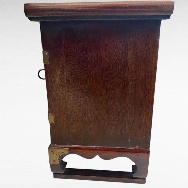 Mid-Century Chinese Brass-Mounted Hardwood Cabinet With Lock & Calligraphy Interior For Sale - Image 10 of 14