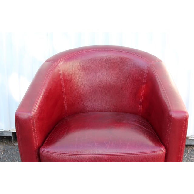 1980s Burgundy Leather Swivel Club Chair, 1980s For Sale - Image 5 of 18