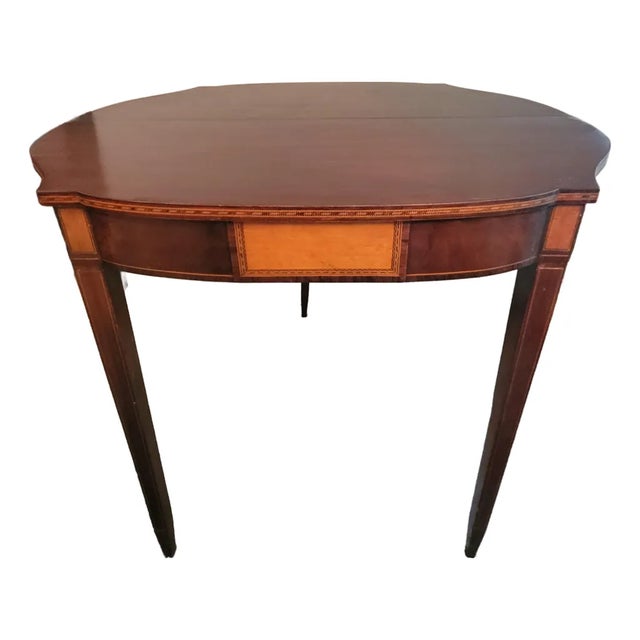 C. 1900 Valiant Furniture Inlaid Mahogany and Satinwood Flip-Top Hepplewhite Gaming Table For Sale