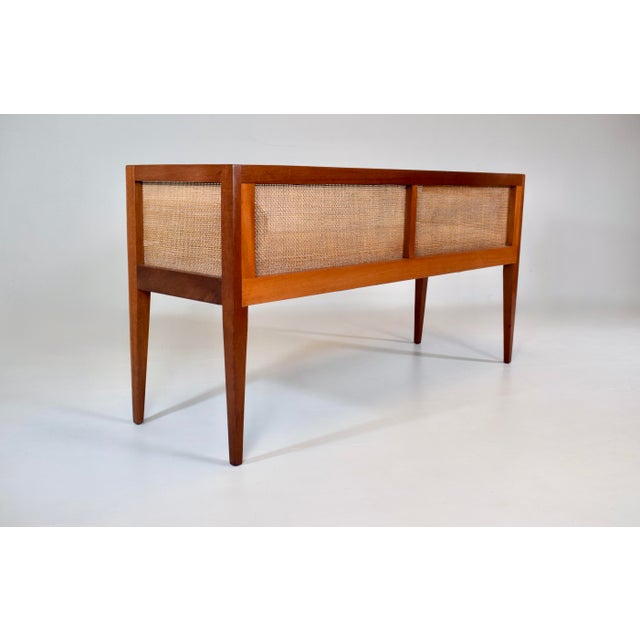 Sky Blue 1950s Walnut Window Bench Attributed to Edward Wormley for Dunbar For Sale - Image 8 of 13