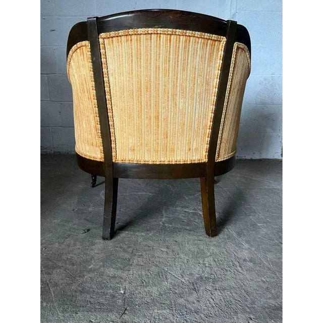 Pair of Vintage Hollywood Regency Style Mahogany Inlaid Club Lounge Armchairs by Statesville Club For Sale - Image 9 of 12