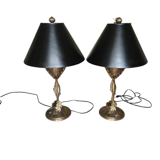 Traditional Vintage Wildwood Fall N Leaves Cast Brass Lamps - a Pair For Sale - Image 3 of 12