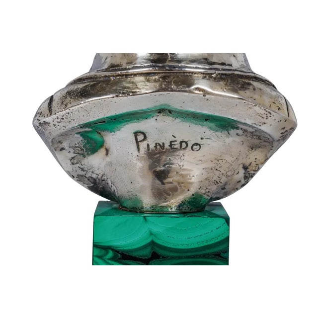 An Exquisite French Silver and Malachite Bust of Napoleon, By Emile Pinedo This exquisite French silver and malachite bust...