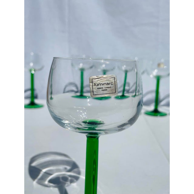 Glass 1950s French Luminarc Green Stemmed Wine Glasses- Set of 10 For Sale - Image 7 of 12