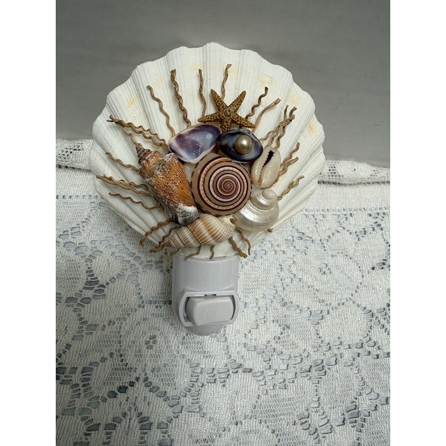 Natural Adorned Seashell Night Life With Natural Shells, Pearl, Sea Glass and Starfish Accents For Sale In Sacramento - Image 6 of 8