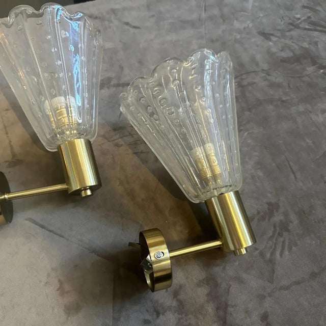 A Pair of 1990s Mid-Century Modern Attributed to Barovier Glass Wall Sconces For Sale - Image 9 of 11