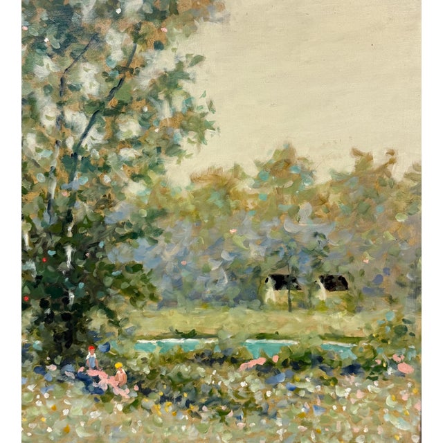 Maurice Monnard Impressionist Riverside Landscape with Seated Figures, 1970s For Sale - Image 12 of 12