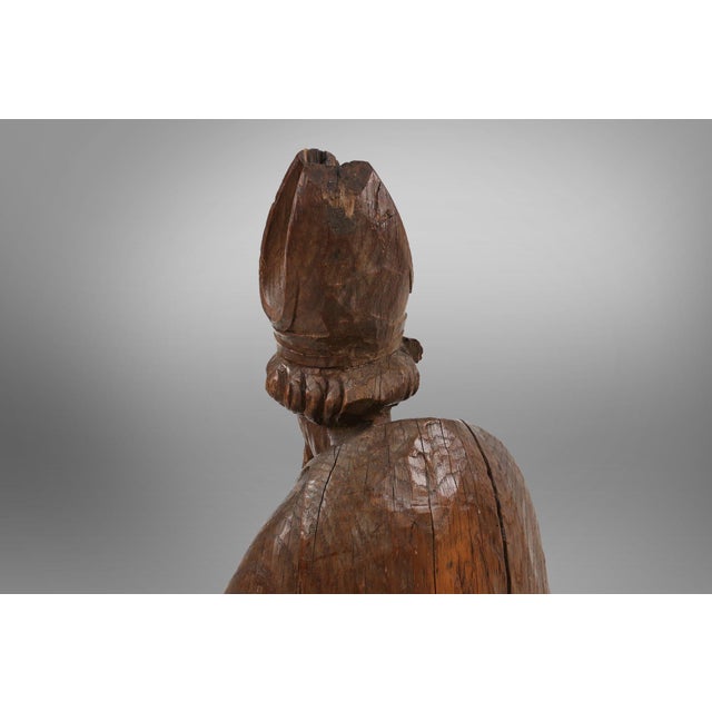 French Artist, Antique Statue of Saint Eligius, 1500s, Wood For Sale - Image 15 of 18