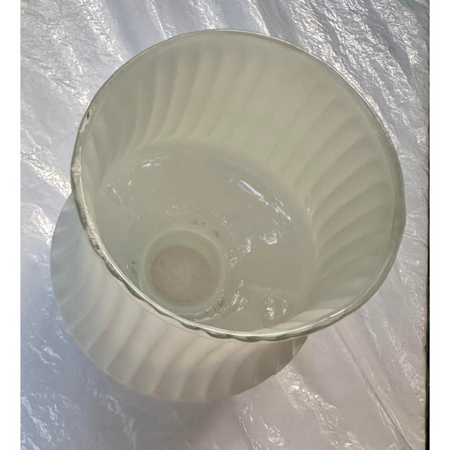 1960s Brass and Wood Midcentury Modern 5-Light Chandelier With Fluted Frosted-Glass Shades For Sale - Image 11 of 12