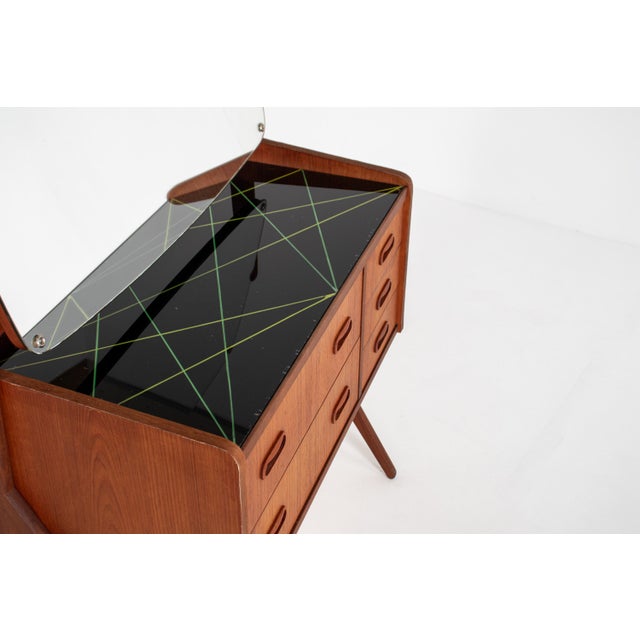 Brown Mid-Century Modern Danish Teak Vanity Table with Black Glass Top, 1960s For Sale - Image 8 of 10