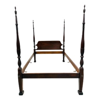 Vintage Quality Queen Size Carved Mahogany Poster Bed For Sale