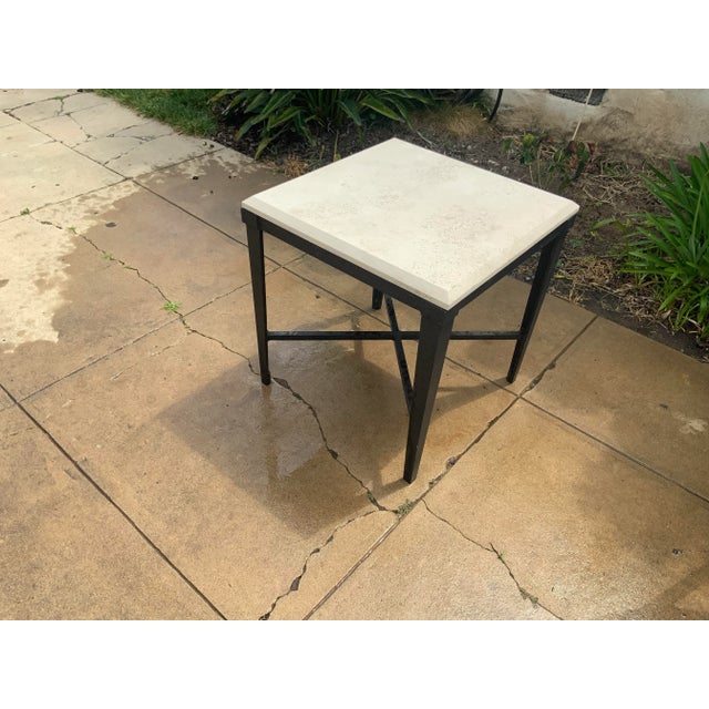 Modern Modern Patio End Table With Travertine Top For Sale - Image 3 of 5