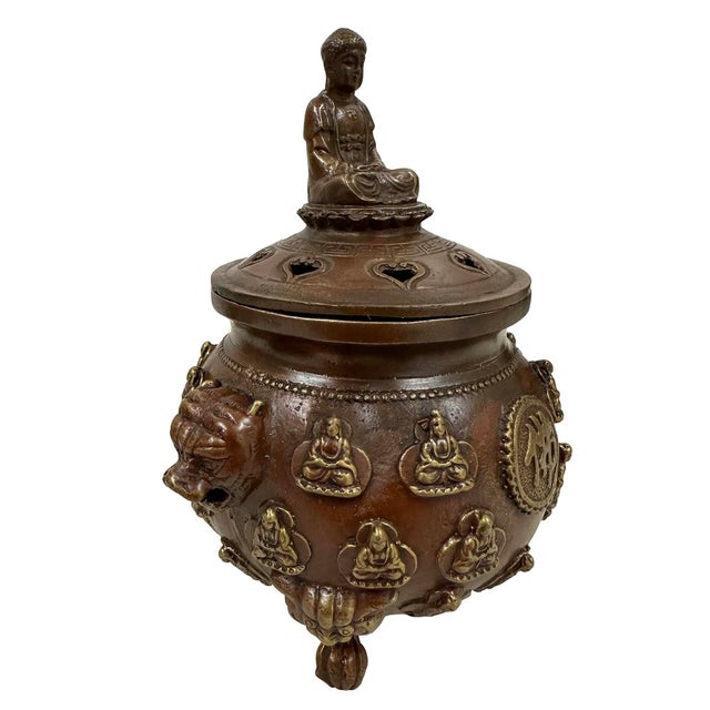 Mid-20th Century Tibetan Brass Tripod Incense Burner For Sale - Image 4 of 12