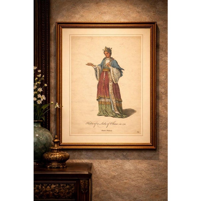 Lady of China in Elegant Court Dress, Antique Print, Jefferys, 1749 This graceful engraving depicts a Lady of China in...