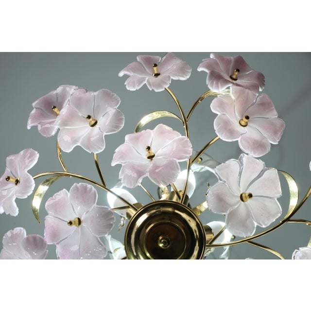 Charming Murano Vintage Chandelier White and Pink Flowers For Sale - Image 11 of 11