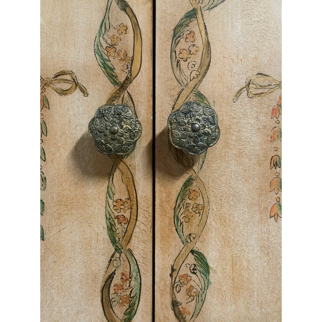 Beige Hand-Painted French Provincial Cabinet | Custom Artisan Painted Accent Cupboard For Sale - Image 8 of 8